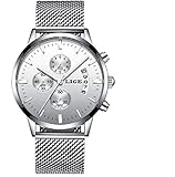 LIGE Herren Uhr Analog Quarz mit Edelstahl Armband 9820
