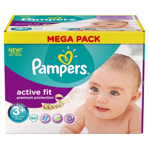 Pampers Active Fit Size 3+ (Midi +) Mega Box - 80 Nappies