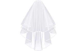 nuluxi Voile de Mariage Courte 2 Couches avec Peigne Voile de Mariée Brodé de Ruban Vintage Niveaux Cathédrale de Mariage Blanc Tulle pour Déguisements de Soirées Fête Reprises de Banquet