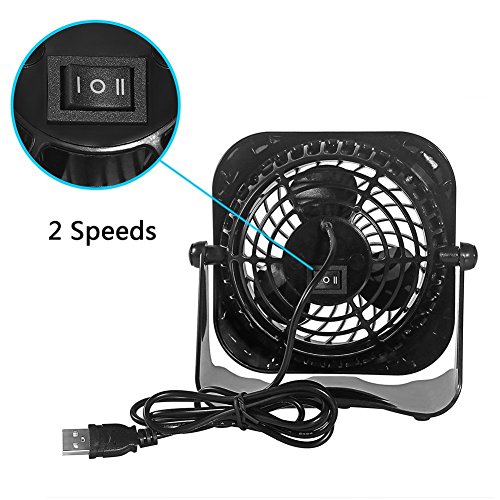 USB Ventilator Mini Ventilator Computer Tischventilator Geschwindigkeit Glamouric Mini Fan Lüfter Schreibtisch Bodenventilator Windmaschine leise 360°Drehbar mit An/Aus-Schalter schwarz - 4