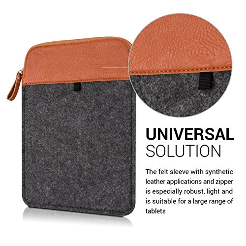 kwmobile Tablettasche Filz Sleeve für 9,7 – 10,1″ Tablet – Tablet Schutzhülle Tasche Case Hülle in Grau Braun Innenmaße: ca. 27 x 19,5 cm - 3