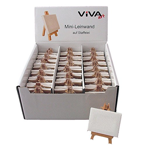 45 Mini-Leinwände 7 x 9 cm auf Keilrahmen mit Staffelei