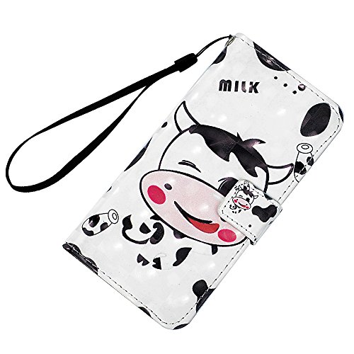 Huawei P9 Lite Hülle Badalink Schutzhülle Leder PU+TPU Handyhülle 3D Cartoon Kuh Handytasche Wallet Case Ständer Magnet-Schloss Cover Flipcase - 3