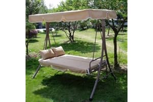 JLSUN Hollywoodschaukel Gartenschaukel Moderne Gartenliege Outdoor Schaukelbank mit Liegefunktion 200x135x170cm JL10B Beige