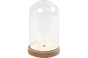 Plastglas klocka på träfot, H: 18 cm, D: 11 cm, 1 styck.