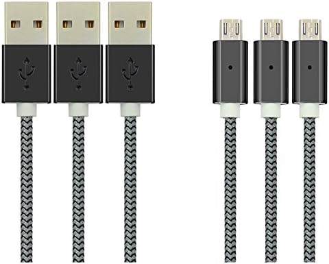 EkoBuy® 3-Pack Micro USB Cable 1.5M, Zinc Alloy with LED Light High Speed Nylon Braided USB 2.0 A Male to Micro B Data Sync &amp; Charging 28/24 AWG Cable for Android , Samsung , HTC , LG, Sony, Motorola and More (Black)