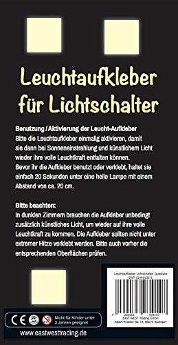 Leuchtaufkleber für Lichtschalter, Leuchtsticker, 16 Quadrate, im Dunkeln leuchtend, lange Leuchtkraft, jeweils 4 x 4 cm, passend für alle herkömmlichen Lichtschalter - 3