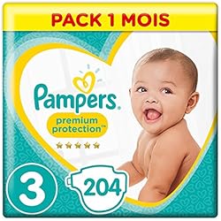 Pampers - Premium Protection - Couches Taille 3 (5-10 kg) - Pack 1 mois (x204 couches)
