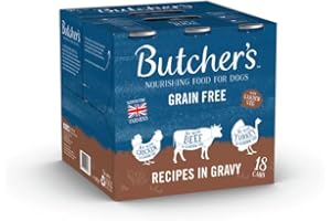 Butcher's Complete Wet Can Grain Free Hypoallergenic Adult Dog Food Recipes in Gravy Pack 18x400g - Chicken, Beef & Turkey