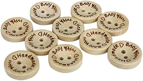 Oisee 100PCS Handmade with Love Wooden Button Round Shape DIY Handmade Craft Natural Color For Wedding Decor Sewing Accessories 15mm