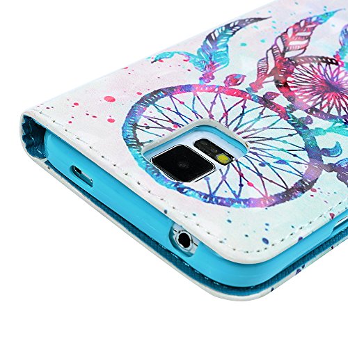 Badalink Case für Samsung Galaxy S5 9600 I9600 PU Leder (TPU innere Schicht) Tasche Flipcase Gemalt Schutzhülle mit Kreditkarteninhaber Kippständer Magnet-Schloss Handyhülle Dual-Traumfänger - 6