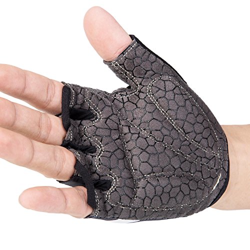 Asvert Fahrradhandschuhe mit Dämpfende 8mm Schaumstoffpolster Breath halbe Finger-Fahrrad-Reitfahrrad-Handschuhe ( schwarz ) - 7