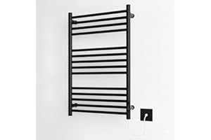 Greened House Black Electric Heated Towel Rail 500mm x 720mm with Built in Timer Matt Black Energy Efficient