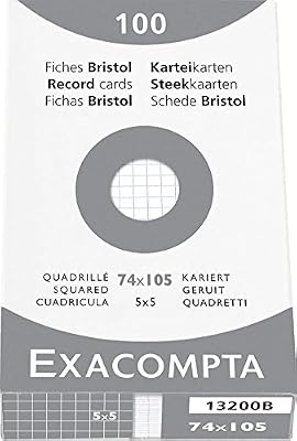Exacompta Etui de 100 fiches bristol - quadrille 5x5 non perfore 74x105mm