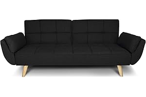 SAMIRA Divano Letto clic clac in Tessuto Nero - Divano 3 posti mod. Ambra piede legno naturale