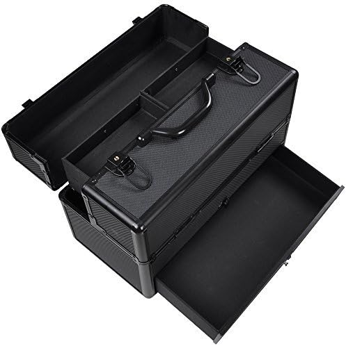 14X7X9 Lockable Black ABS Aluminum Cosmetic Makeup Train Case W/ Drawer Trays by kwanchan
