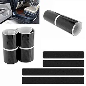 JURUOXIN 4 Pcs 5D Carbon Fiber Car Scuff Plate Door Sill Sticker Panel Protector and a Scraper 5D Sticker for All car
