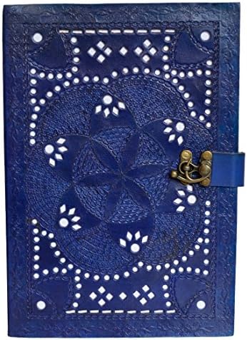 Mad Over Shopping, Handcrafted Vintage Real Leather Handmade Blank Book Writing Diary Blue Notebook