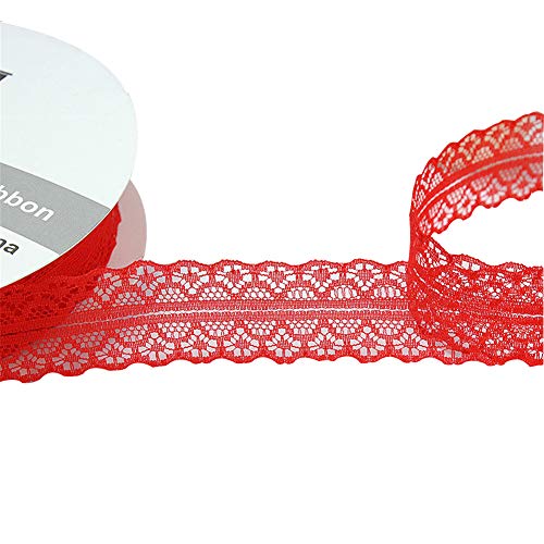 Ruier-hui Lace Roll 3cm * 50 Yards Lace Ribbon DIY Lace Trim Ribbon DIY Craft Sewing Flowers Valentine Gifts Packing Home Wedding DIY Decoration (RED)