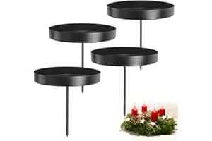 AONGRAY Kerzenhalter Adventskranz 8cm 4er,Kerzenteller für Adventskranz Stumpenkerzen,Kerzenständer Metall Schwarz mit Dorn stabkerzen Halter für Kerzen Weihnachten Deko Tischdeko