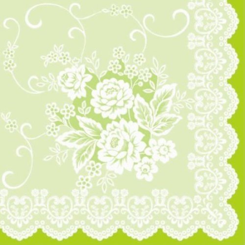 50 Servietten, stoffähnlich, Airlaid 1/4-Falz 40 cm x 40 cm Ornaments Hellgrün Grün für Hochzeit