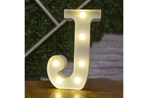 anso Alphabet LED Letters Light Up Numbers White Plastic Letters Standing Decor A to Z 0~9 (Letter J)