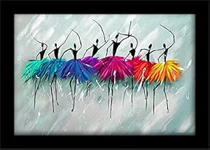 LIFEHAXTORE Wood Dancing Girls Framed Painting, Multicolour, Abstract, 12 x 18 inch