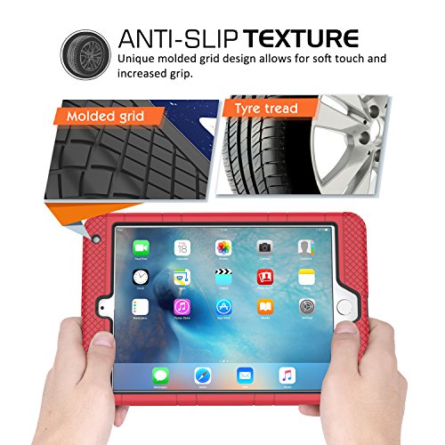 MoKo Hülle für iPad Mini 4 – Silikon + Schwarz Hart Polycarbonat Protector mit faltbarem Kickstand Schutzhülle Case mit Standfunktion für Apple iPad Mini 4 7.9 Zoll IOS 2015 Genaration Tablet, Rot - 3