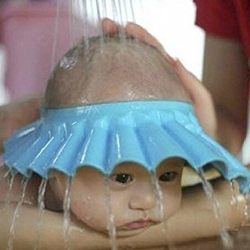 DORABO Toddler Adjustable EVA Blue Waterproof Eye Shield Shampoo Shower Protector Cap Soft Hat Adjustable Baby Kids Child Children Bathing Cap Available For 0-9 Years' Kids (Blue, 1 PCS)