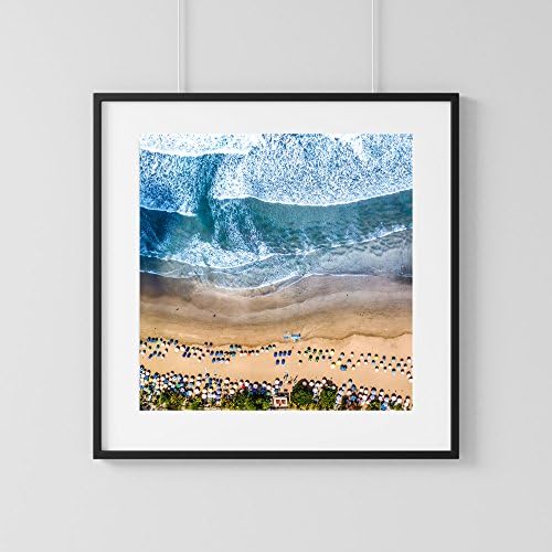 Bali Beach Umbrellas and Beautiful Surf. Drone Aerial View Seascape.