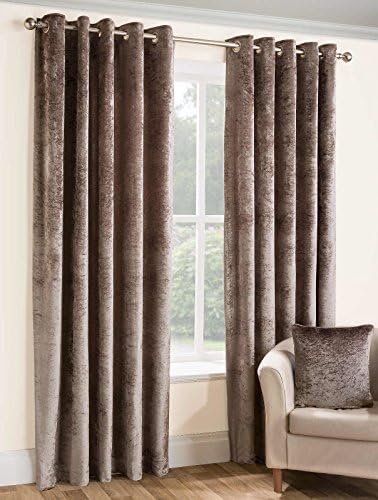 Opulence Lined Eyelet Curtains, Ready Made Ring Top Curtain Pairs, Luxury Crushed Velvet Curtains, Praline, Mink, 90" x 72"