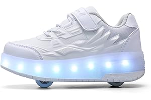 ROLLTONGOZ Zapatos con Ruedas Zapatillas con Dos Ruedas para niños y niña Led Luces Zapatillas con Ruedas Se Puede Bambas con Ruedas Regalo Creativo de Navidad y cumpleaños en el día de los Reyes