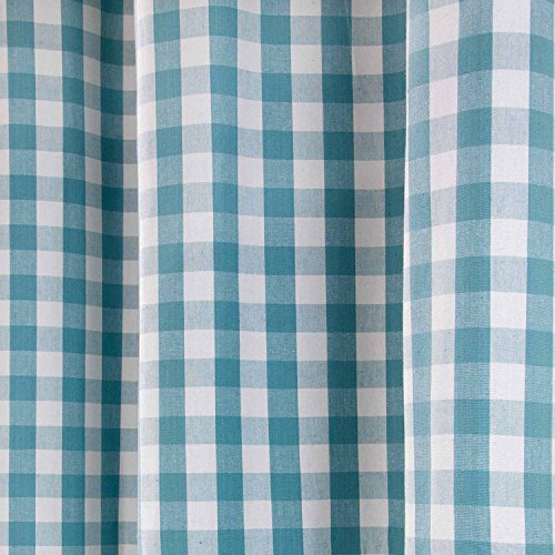 Homescapes Ösenvorhang blickdicht Karo blau-türkis weiß Dekoschal 2er Set Breite 137 x Länge 228 cm Vorhang Paar 100% Baumwolle - 3