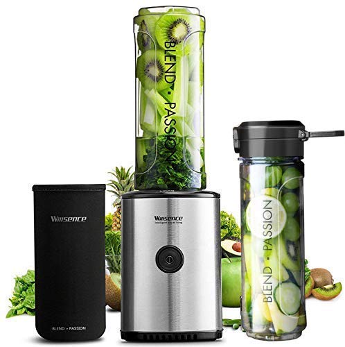 WILLSENCE Batidora de Vaso Portátil, 10s Mezclar Rápidamente Mini Batidora Smoothie con 570ml Taza Libre de BPA con Base de Acero Inoxidable, 23000 RPM y 300W