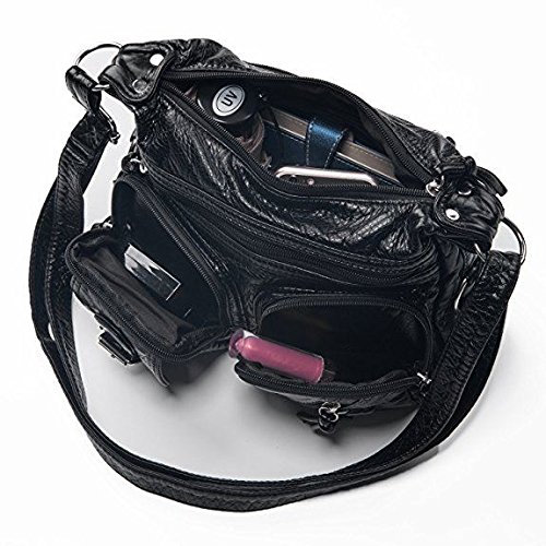 Women Single Shoulder Bag Small/Mini Ladies Female Cross Body Messenger Bag Daily Using Handbag Light Weight Purse with Many Zipper Pockets Katloo, PU Leather (Black)