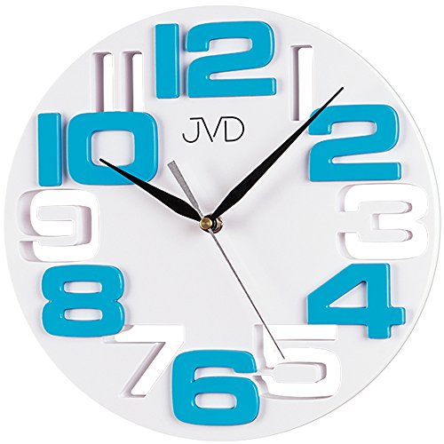 JVD H107.6 Wanduhr Quarz analog weiß türkis rund modern