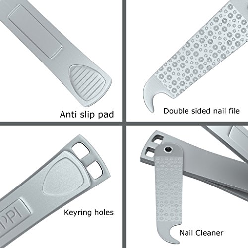 Nail Clippers For Toenails by Clyppi - Swing Out Nail Cleaner / File - Popular Gifts For Men & Women - Sharpest Stainless Steel Clipper - Wide Easy Press Lever - Best Large Nail Cutter