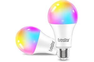 EXTRASTAR Bombilla Alexa LED Intelligente E27, 10W, Regulable Multicolor + Luz Cálida o Blanca, 16 Millones de Colores, Funciona con Alexa y Google Home, Pack de 2 Unidades