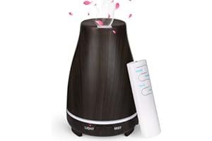 GeeRic Difusores de aceites esenciales Difusor de aromaterapia 150ml Humidificador ultrasónico de aroma con niebla fría Apagado automático sin agua 7 colores Luces LED Granulado de madera oscura