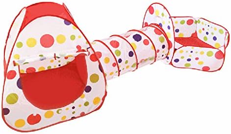 3 Piece Kids Playhouse, Play Tent Ball Pit with Basketball Hoop Connected Tunnel