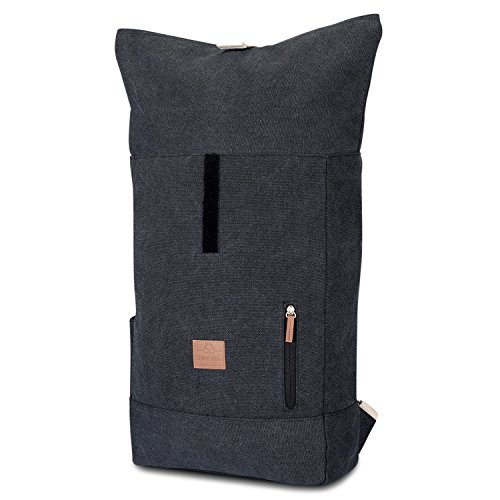 Johnny Urban Rucksack Damen   Herren Schwarz Anthrazit Roll Top Daypack aus Baumwoll Canvas - L  ssiger Vintage Tagesrucksack f  r den Alltag - Wasser