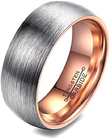 Mens Tungsten Ring Silver Tungsten Carbide Ring Tungsten Wedding Engagement Band Rings Rose Gold Plated for Men 8mm (Rose gold color plated,P 1/2)
