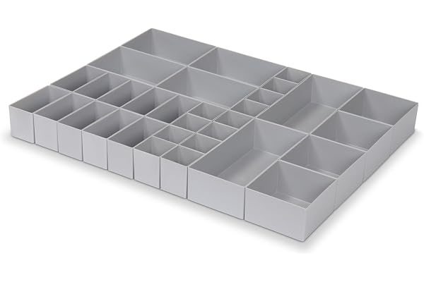 1a TopStore 32 delar Insatslådesats, grå, för lådor av material och verktygsskåp, 63 mm hög, 600 x 440 x 63 mm (L x B x H), tillverkad av slagtålig polystyren