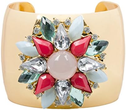 Adorning Ava Statement Floral Jewel Cuff Bangle Gold Bright Coloured Chunky Bracelet