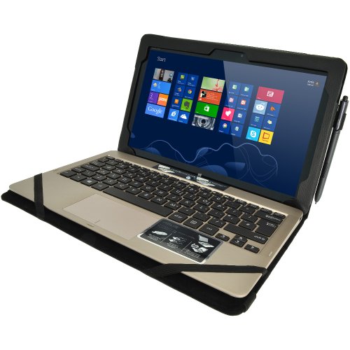 igadgitz Schwarz PU Ledertasche Hülle Folie Cover für Asus Vivo Tab TF810 11.6″ Tablet mit Multi Winkelbetrachtung Stand + Tastatur Dock - 2