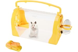 Vusmer Hamster Cage Portable Hamster Carrier, Small Hamster Carry Cage with Water Bottle, Food Bowl, Adjustable Strap, Small Pet Carrier Hamster Carry Box for Dwarf Gerbil Squirrel Yellow