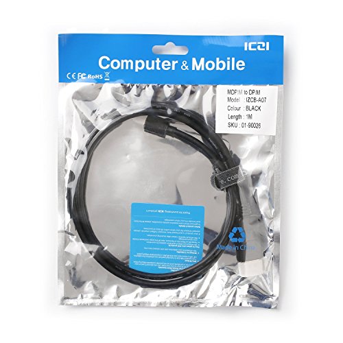 ICZI Mini DisplayPort (Thunderbolt) auf Displayport (DP) | Zertifiziert | 24K vergoldete Kontakte | Male to Male Kabel, Schwarz (1m) - 7