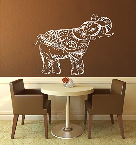 Wall Sticker in 33 Colours Matt or Gloss Finish Indian Elephant Mandala Yoga Ornament India Ganesha Wall Sticker 60x75 cm - white glossy