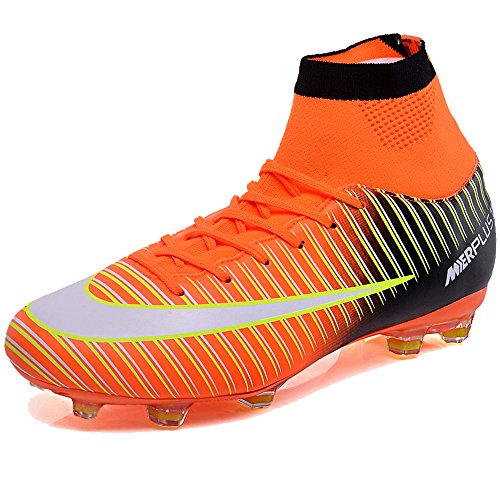 KAMIXIN Scarpe da Calcio Uomo Professionale Adulti Unisex Sportivo all'aperto di Calcio Bambini Teenager Scarpe da Calcetto Arancione 42EU