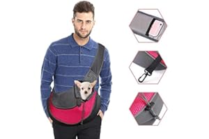 QCHOMEE Sac de Transport Chien Sac à Bandoulière pour Chat Chiot Réglable Sac de Voyage pour Petits Animaux Sac à Main Chien avec Pochette en Filet Respirant Sacoche Chien Portable pour Marché Extérieur